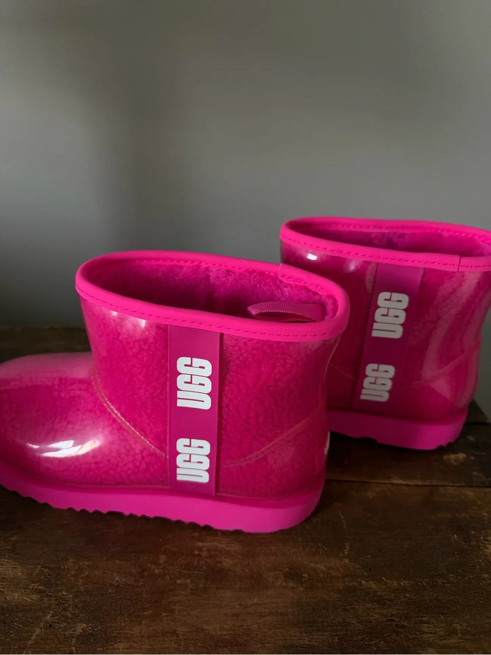 UGG Kids Bright Pink Glossy Waterproof Rain Boots